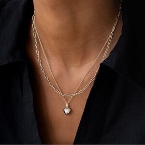 Layered Silver Necklace with Heart